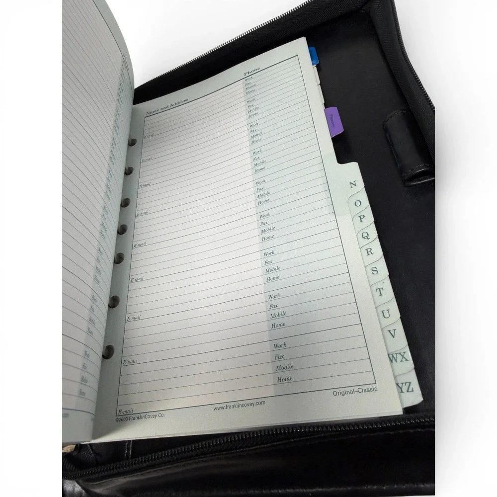 Vtg Franklin Covey Pocket Planner Crossbody Organizer Black Leather Zip Binder
